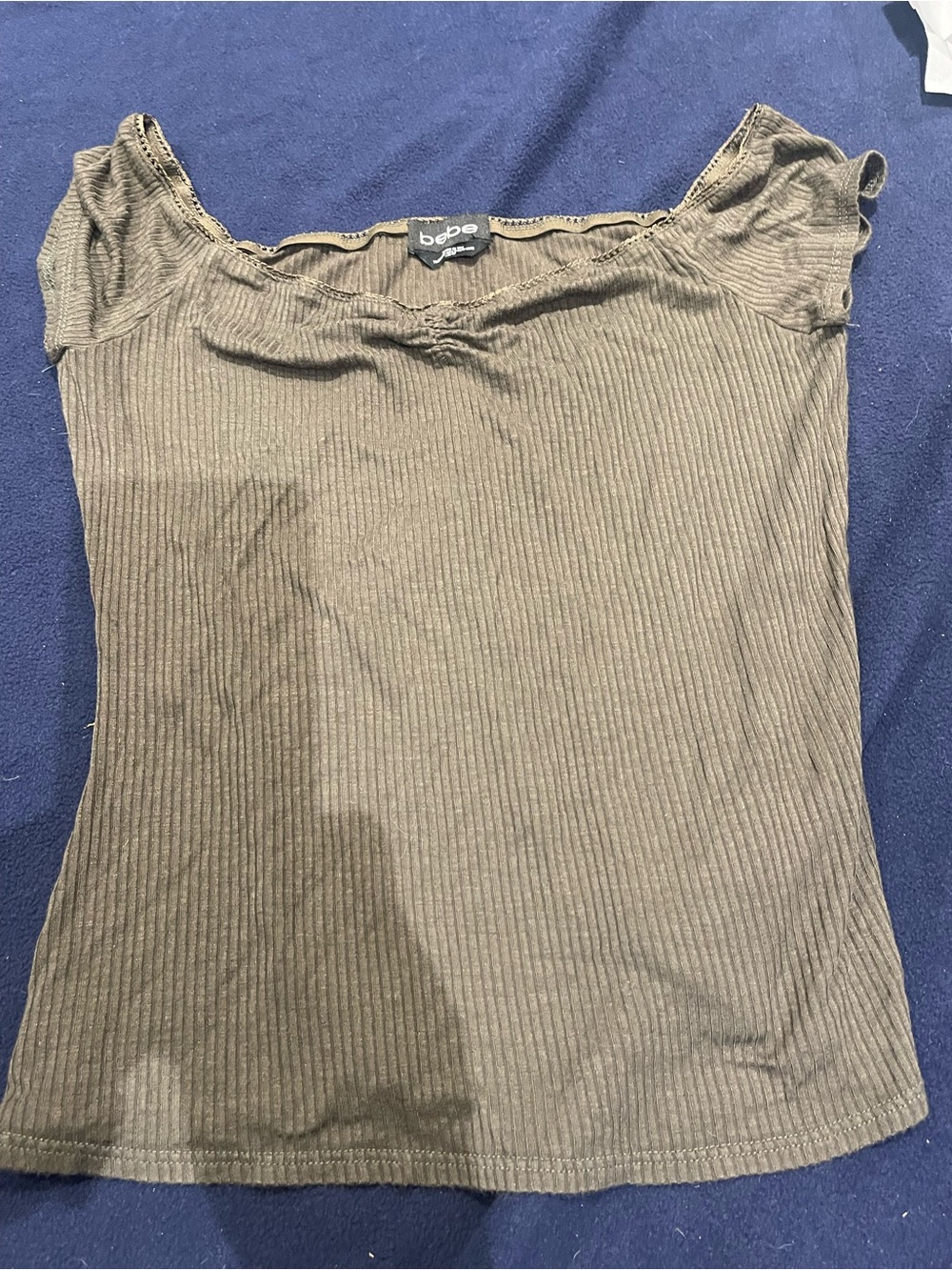 bebe Olive Ribbed Off-Shoulder Tank Top